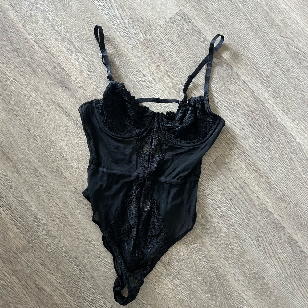 Black lace lingerie bodysuit